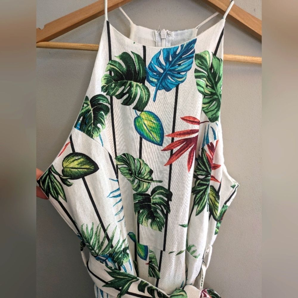 DO+BE Linen White Green Tropical Jumpsuit Size S - Picture 4 of 5